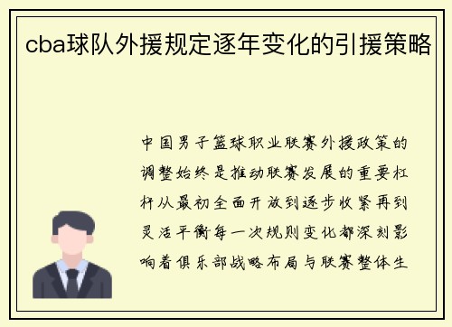 cba球队外援规定逐年变化的引援策略
