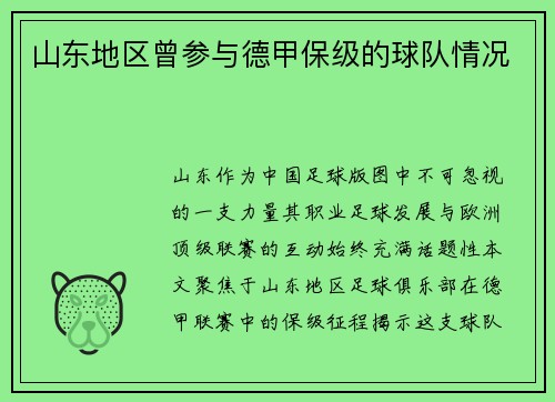 山东地区曾参与德甲保级的球队情况